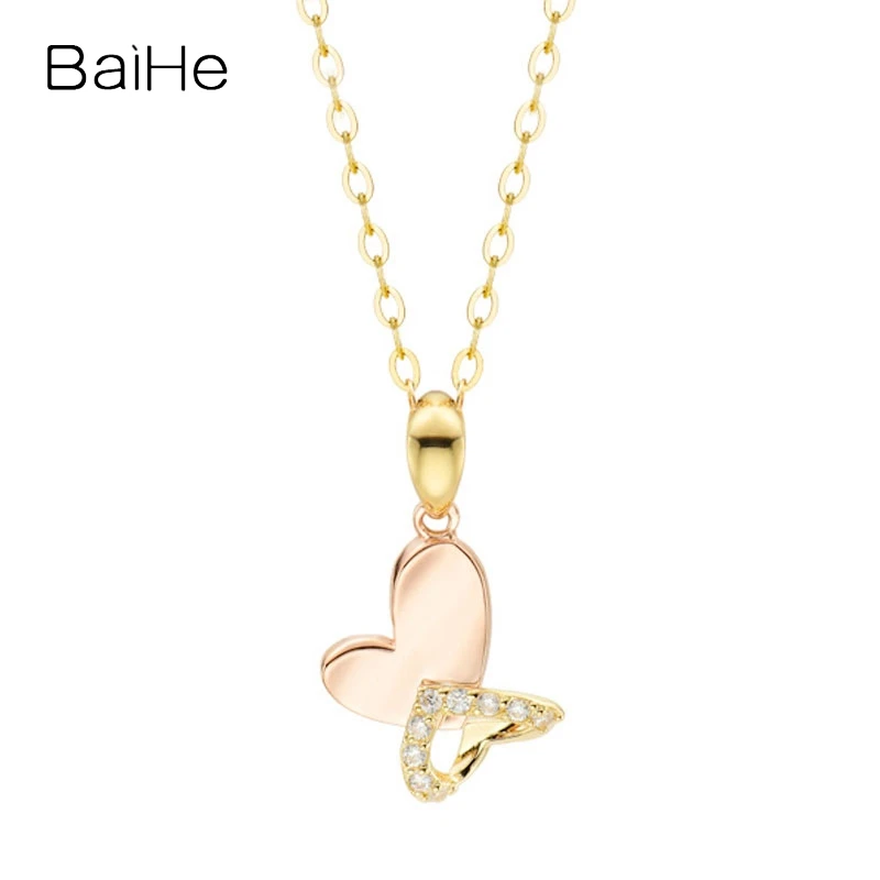 

BAIHE Solid 14K Yellow+Rose Gold H/SI Natural Diamond Necklace Women Engagement Gift Trendy Fine Jewelry Making Kaelakee Collana