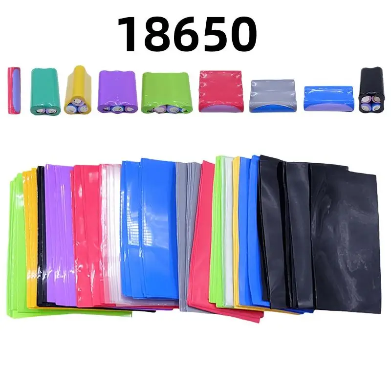 100Pcs Self-Adhesive Flat PVC Heat Shrink Tubing Battery Wrap Insulator Assorted Kit For 18650 Lithium Battery Heat Shrink Tube