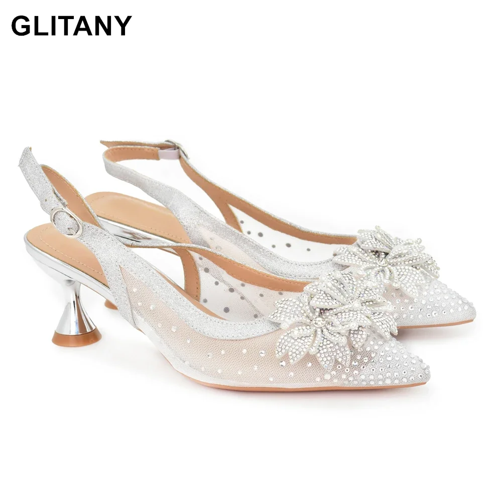 Latest African Women Wedding Shoes Wedding Shoes Bride Italian Women Party Shoes with Rhinestone Pointed Toe Women's High Heels