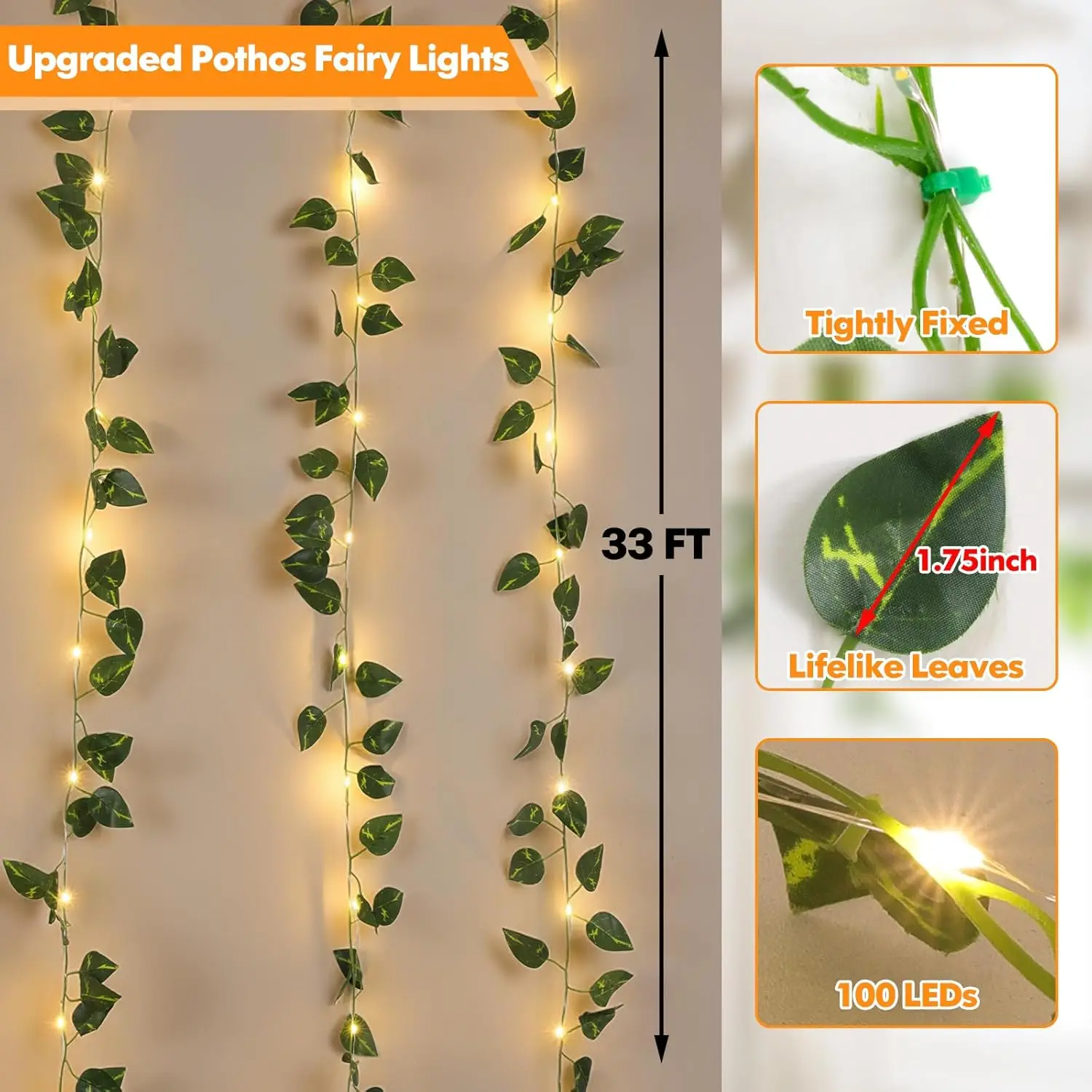قابلة للشحن الكرمة الجنية مصباح 100-LED اللبلاب سلسلة شرائط مصباح مع 8 طرق ومؤقت غرفة نوم حدائق ديكورات منزلية للزفاف #6