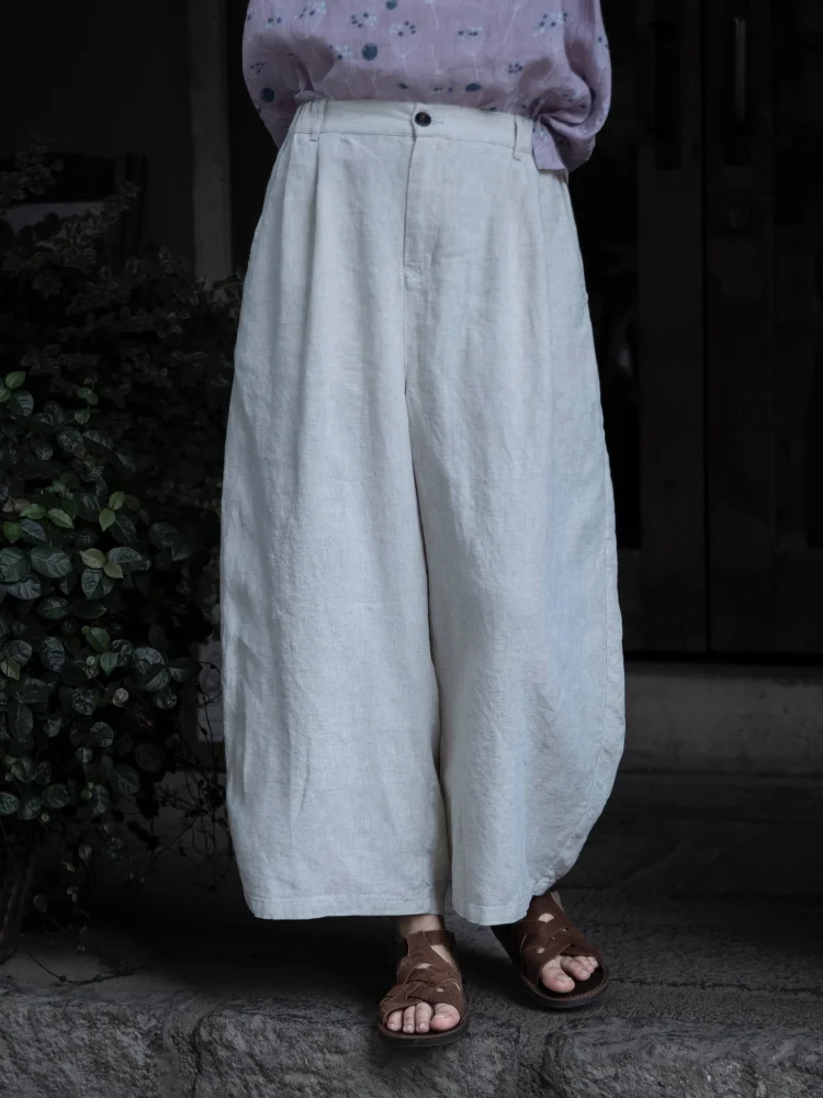 

Женские летние повседневные свободные льняные брюки-фонарики с художественной отделкой на талии, длина до щиколотки