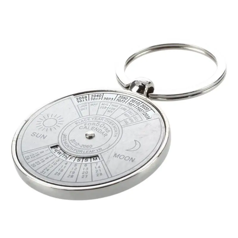 1pc Unique Alloy Key Chain Ring Compass Perpetual Calendar Creative Keyring Keychain