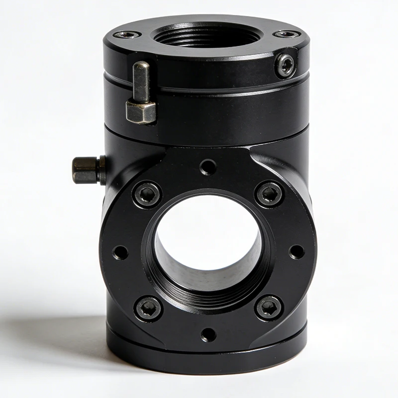 

Factory OEM High-precision Metal CNC Machined Black Anodized Aluminum Alloy Rotary Joint / Swivel Connector with Multiple Ports