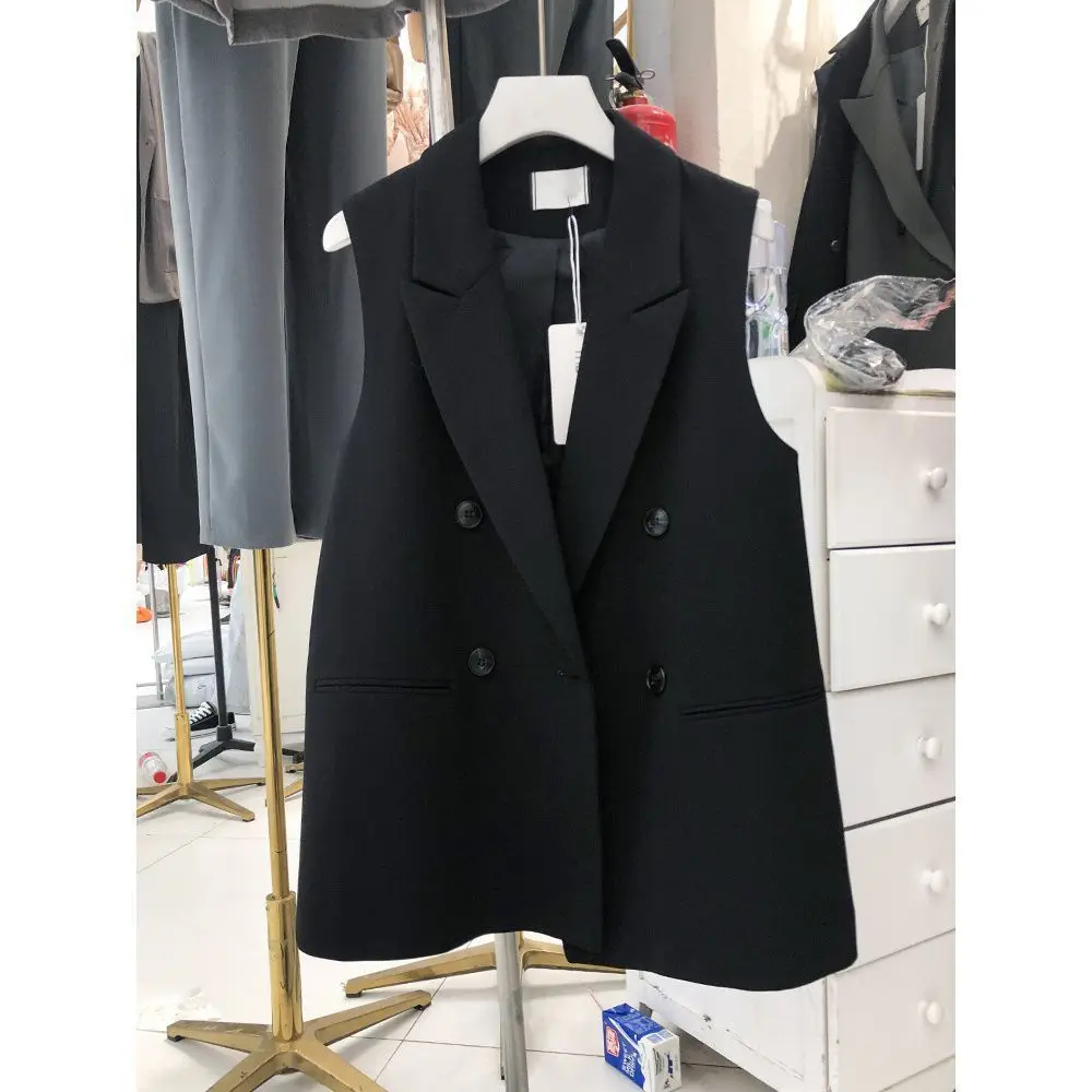 Women's 2025 New Black Suit Vest Sleeveless Blazer Casual Spring Autumn Korean Chic Minimalist Slim Fit Layering Outerwear