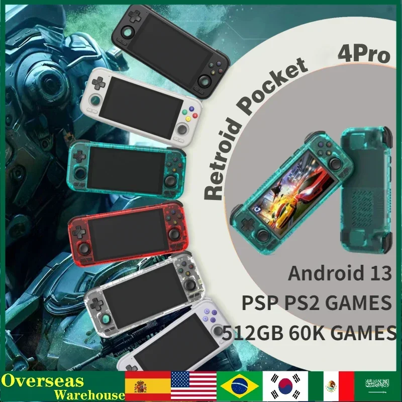 

Retroid Pocket 4 PRO Handheld Game Console 8G+128G Android 13 D1100 CPU BT 5.2 WiFi 6 5000mAh Gaming Console 512GB PSP PS2 GAMES