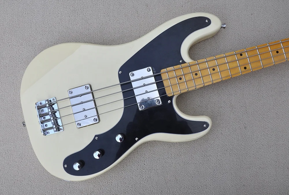 Flyoung Basswood Solid Body Milk White 4 Strings Metal Electric Bass Guitar Maple Neck