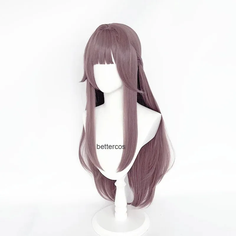 88 سنتيمتر هيرتا شعر مستعار تأثيري لعبة هونكاي: ستار السكك الحديدية هيرتا منخفضة لمعان طويل رمادي أرجواني شعر مستعار تأثيري أنيمي مقاومة للحرارة شعر مستعار اصطناعي VR