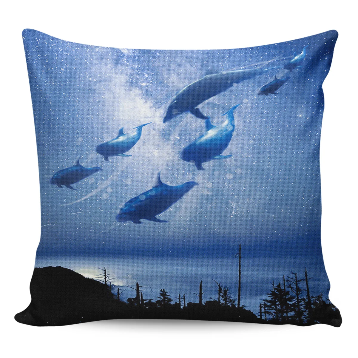 2/4PCS Waterproof Pillow Cover Dolphins Flying In The Night Sky Square Throw Pillowcase Home Decorations Home Sofa Cushion Cover