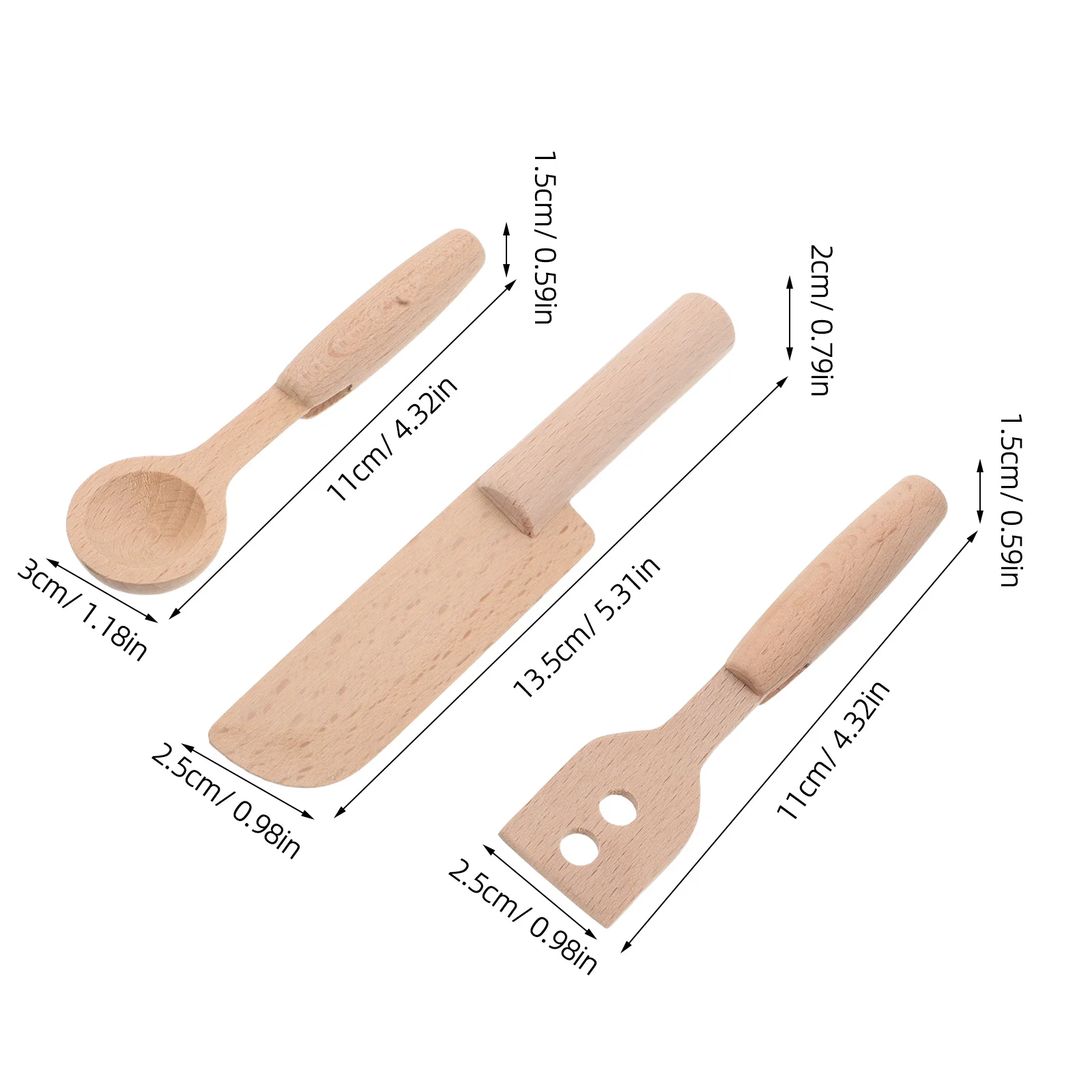 3Pcs Wooden Kids Kitchen Cooking Utensils Set Realistic Food Spoon Knife Baking Accessories for Toddlers Pretend Play Kitchen