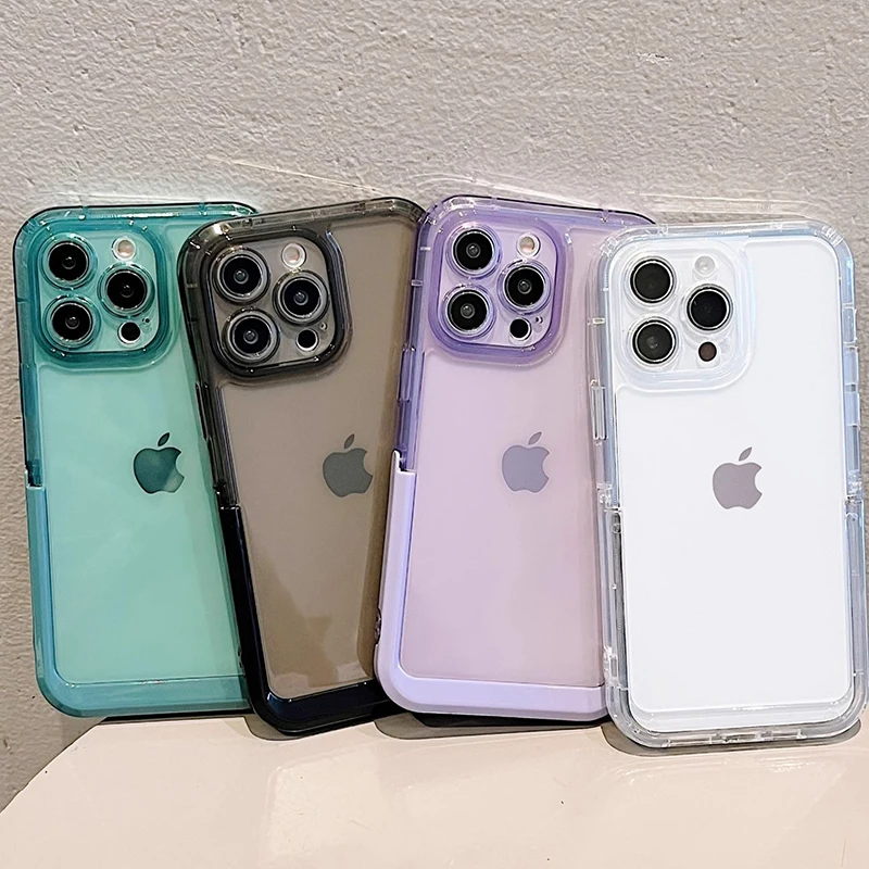 Einfache Bonbonfarbene Faltbare Halterung Hülle für iPhone 16 18 Pro Max 17 15 14 13 12 11 Transparente Stoßfeste TPU-Rückseite – Detail 12