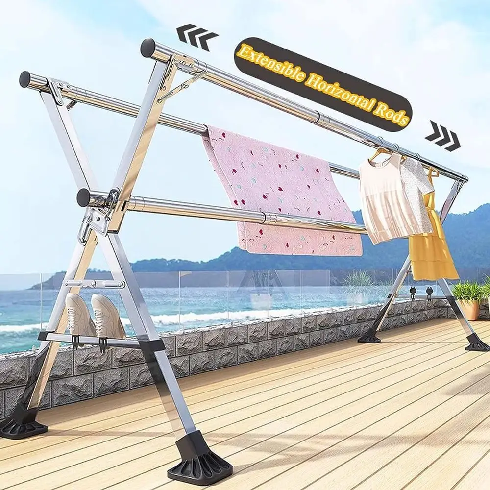 

Регулируемая сушилка для белья из нержавеющей стали, портативная вешалка для одежды для дома и улицы, 150 см (59 дюймов)