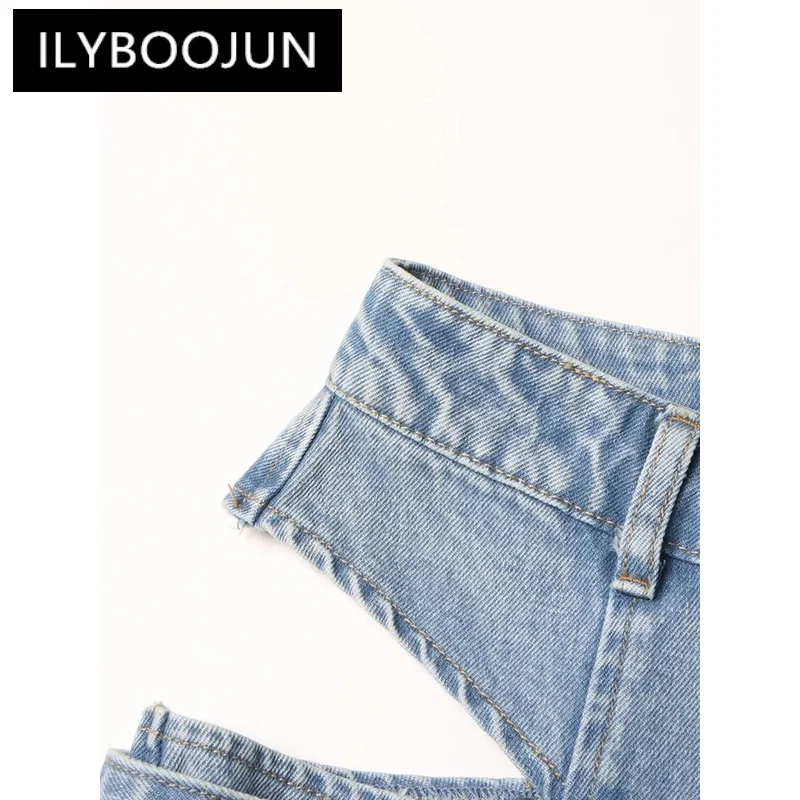 Ilyboon-بنطلون جينز فضفاض مجوف للنساء ، خصر مرتفع ، حزام مربط ، ملابس الشارع النسائية ، جينز بساق مستقيمة ، الموضة ،