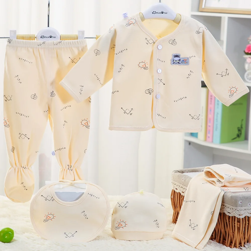 5Piece Spring Autumn Newborn Baby Girls Outfits Cartoon Cute Cotton Soft Tops+Pants Kids Clothing Set Infant Boys Clothes BC244