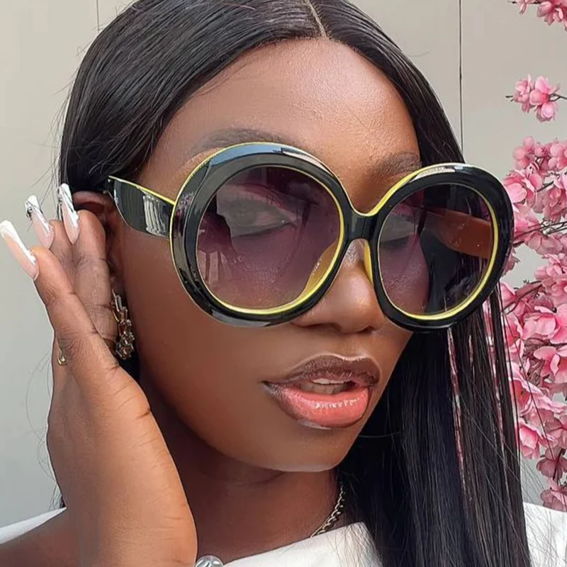Plastic Big Round Sunglasses Women Brown Gradient Oversized Oval Sun Glasses Female Fashion Luxury Oculos De Sol Gafas