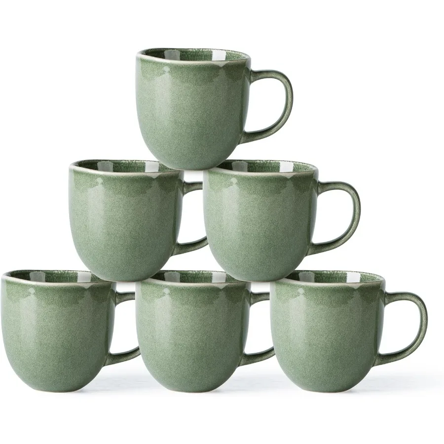 

Set of 6 Modern Ceramic Coffee Mugs in Jade Green Ideal for Daily Use by Men and Women Perfect for Serving Latte Cappuccino Mil