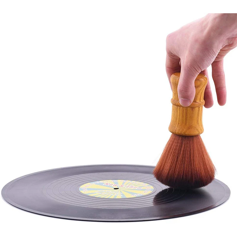Brosse nettoyante pour disques vinyles, pour livres, CD, Longplay, avec manche en bois, anti-poussière