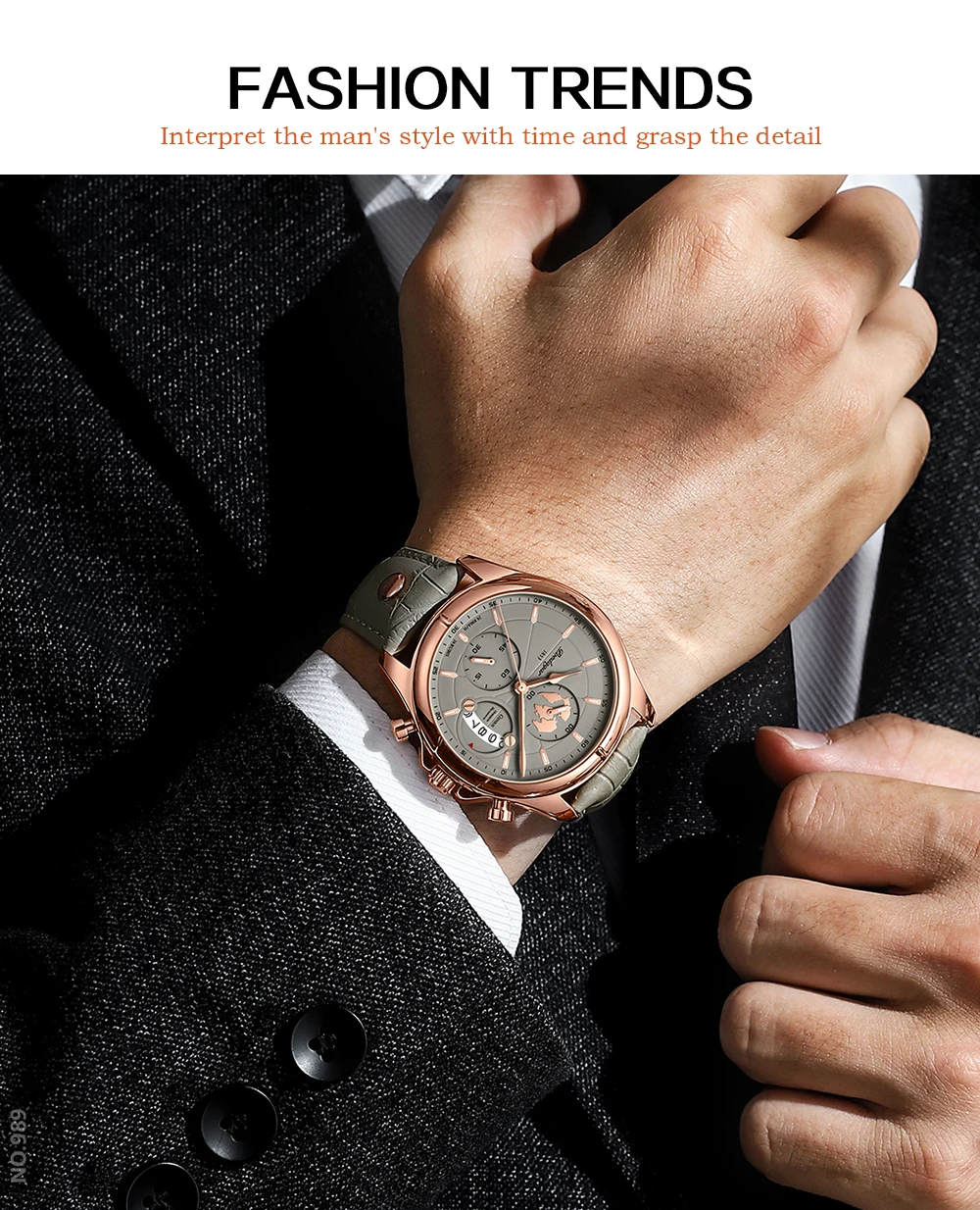 POEDAGAR Sport Casual Mann Uhr Datum Wasserdicht Leucht Leder Chronograph herren Uhr Business Luxus Quarz Uhren Für Männer – Detail 14