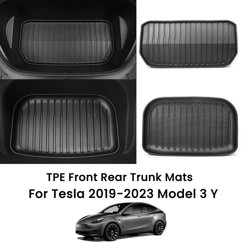 for Tesla Model 3 / Y Front Rear Trunk Mats Upgrade TPE Lower Trunk Storage Pad Protective Cover Cargo Liner Tray Anti Dirty Pad