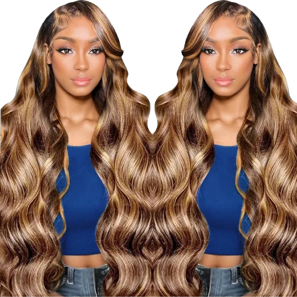 

200 Density 13x4 13x6 HD Lace Frontal Human Hair Wig Body Wave 4/27 Highlight Colored HD Lace Front Wig 30 36 Inch Hair wig