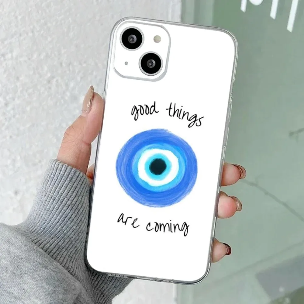 حافظة هاتف Lucky Eye Blue Evil Eye لهاتف iPhone 15,14,13,12,11 Plus، Pro، Max، XR، XS، X، 7,8 Plus، SE، سيليكون شفاف صغير ناعم #6