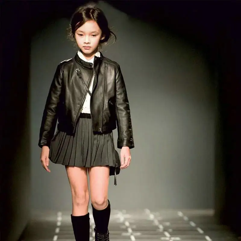 سترة دراجة نارية من جلد البولي يوريثان لربيع وخريف 2025 من عمر 1 إلى 10 سنوات للأطفال ملابس خارجية للفتيات الصغيرات معطف للأطفال الرضع والبنات ملابس المنصة #1