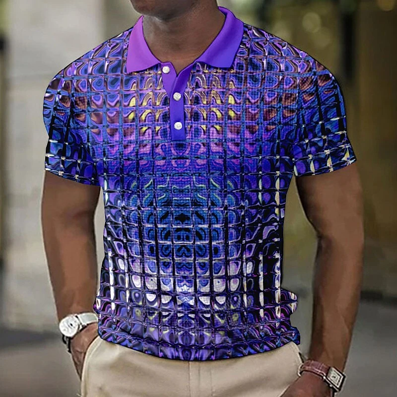 

Fashion Men'S Polo Shirts 3d Simulation Metal Plaid Print Men'S Clothing Summer Casual Short Sleeved Street Designer Shorts Polo