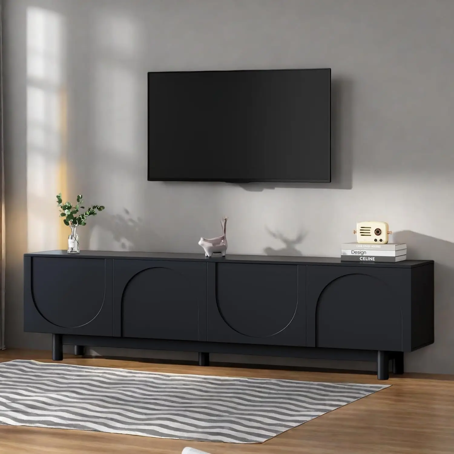 Modern TV Stand with Arch Cabinets, Adjustable Shelves & Cable Management for Living Room, Customized
