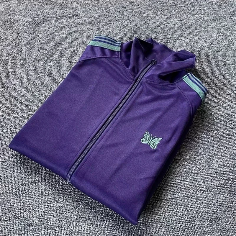 

24ss Classic Purple Stripes Jackets Men Women Best Quality Butterfly Embroidery Oversized Track Jacket