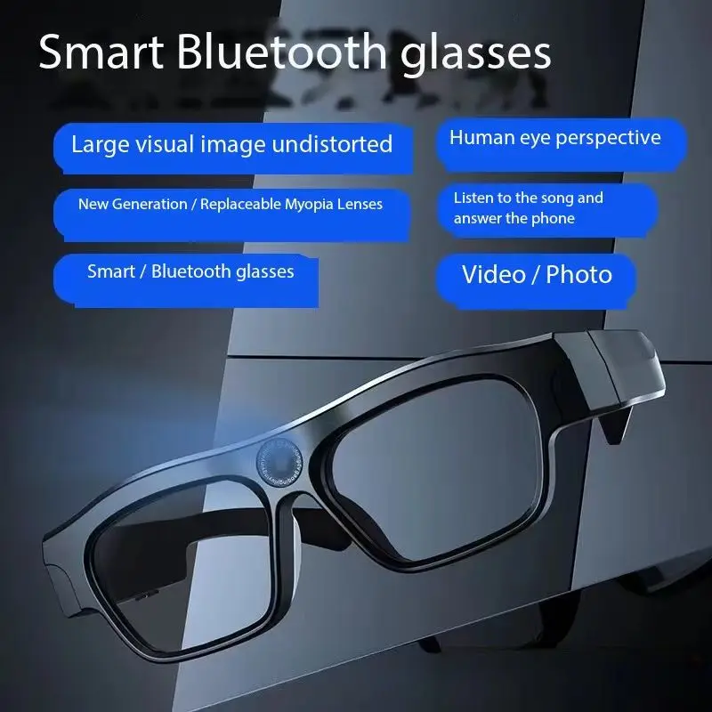 Wearable fashionable smart Bluetooth glasses with 256g replaceable myopia lenses, 4K ultra clear camera headphones, glasses