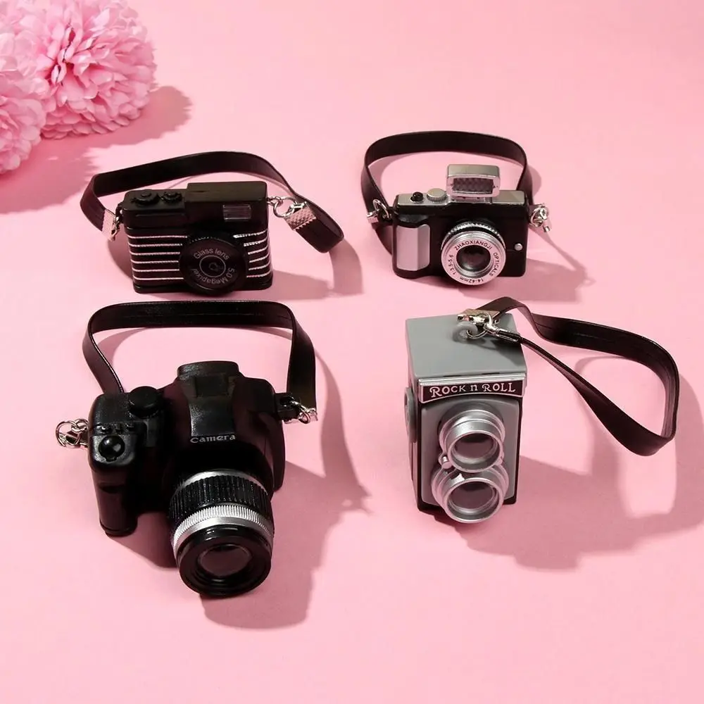 Creative Multicolor Dolls Camera Shutter and Flash with Belt Dollhouse Camera Dollhouse Toys Miniature Camera 17cm Doll