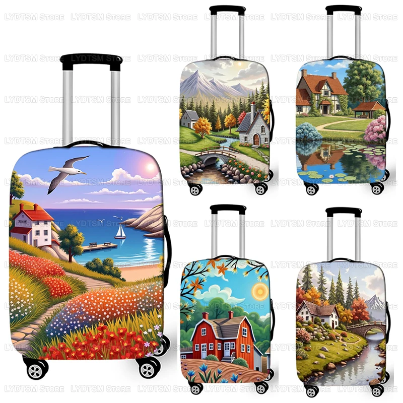 

Seaside Vacation / Rural Scenery Landscape Print Luggage Covers for Travel Elastic Suitcase Protective Covers Trolley Case Cover