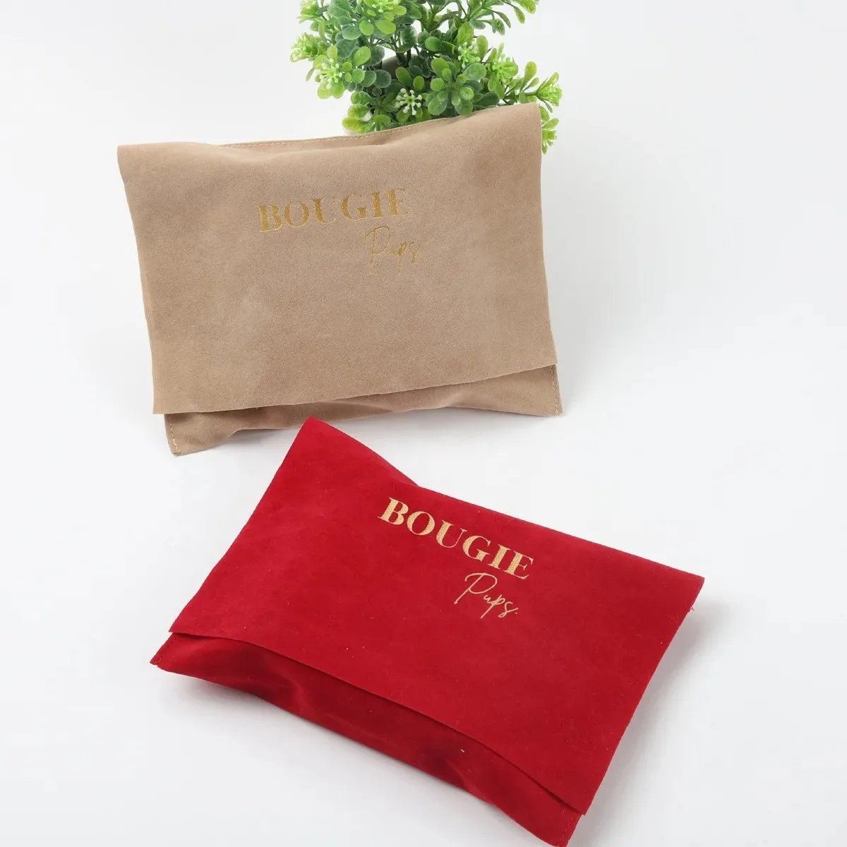 High End Gold Logo Printed Velvet Envelope Pouch Dust Cloth Jewelry Belt Necktie Hairpin Packaging Envelope Bag