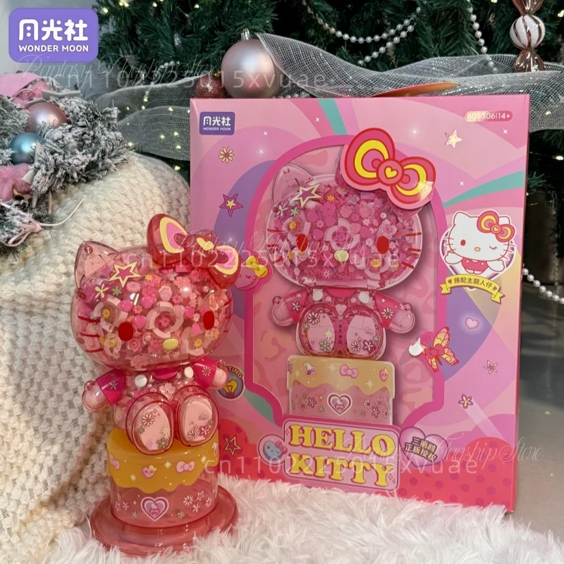 WONDER MOON Hello Kitty Building Blocks Flower Cluster Assembly Sanrio Large Anime Toy Model Kawaii Ornaments Christmas Gifts