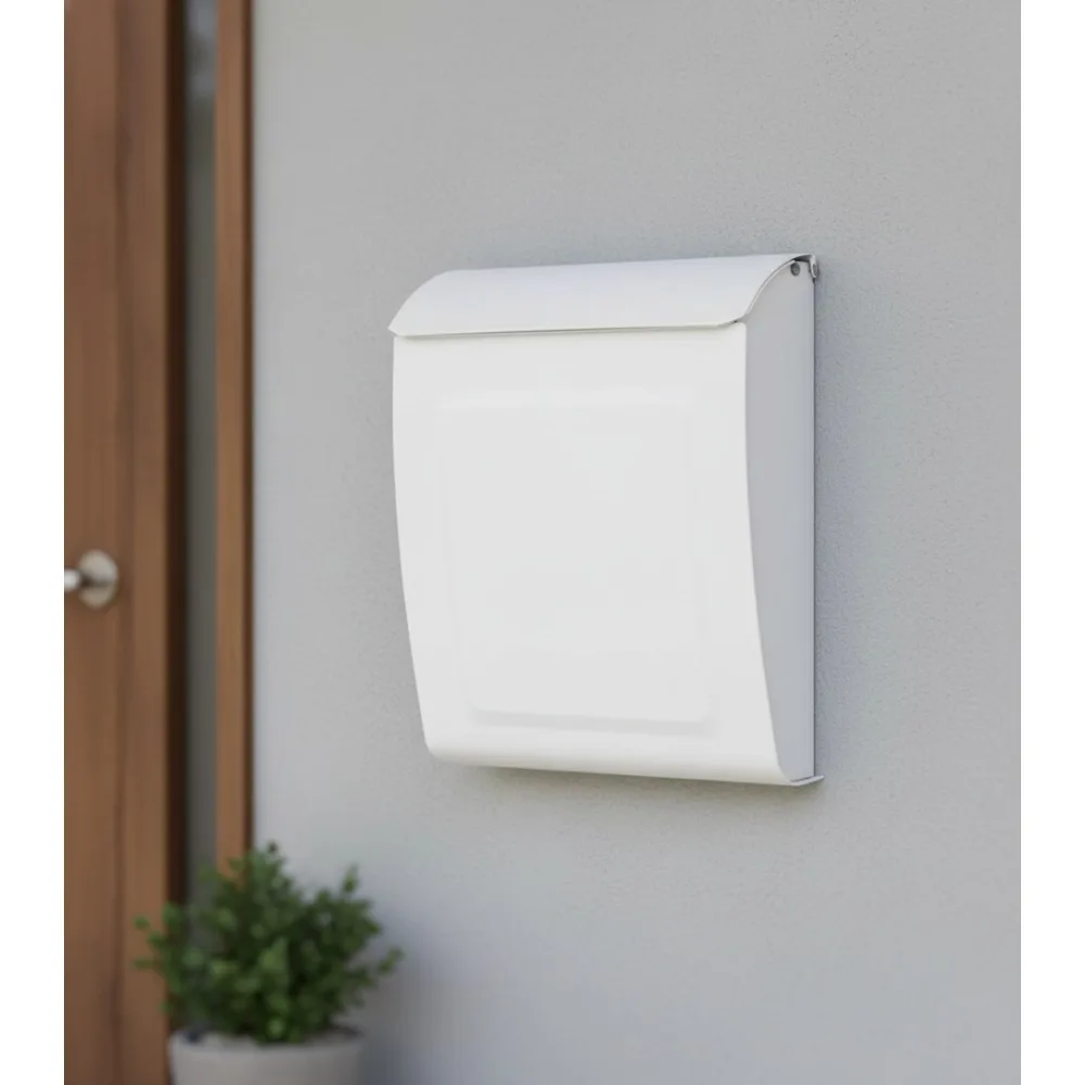 

Modern Locking Wall-Mounted Mailbox, Galvanized Steel Outdoor Drop Box with Key, White