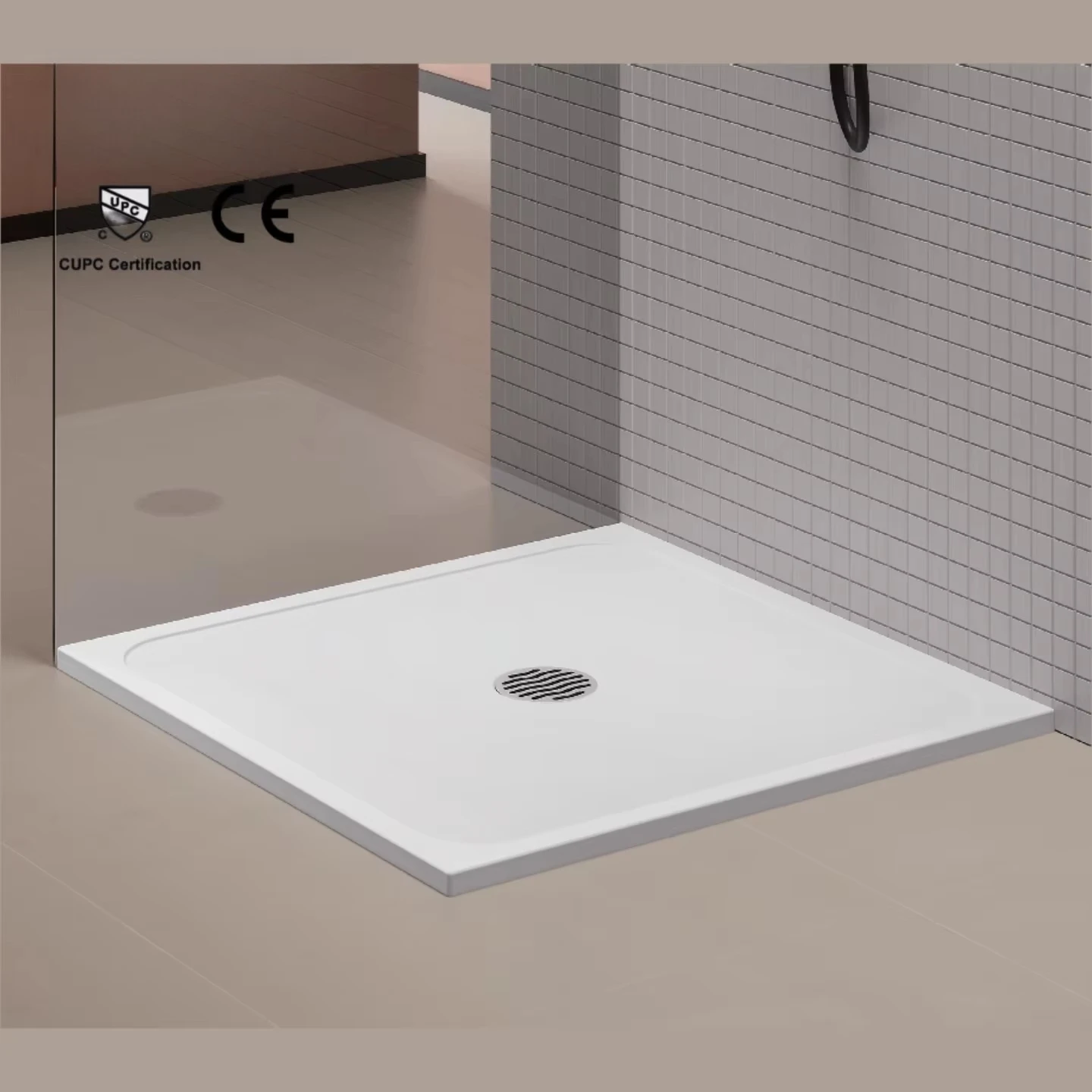Bases with Center Drain for Hotel Bathroom Luxury Shower Tray Pan Cut-able Modern Square Design 38\