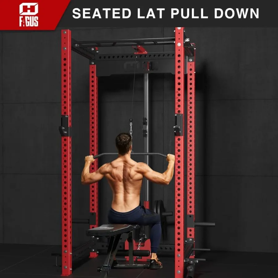 LAT Pull Down Attachment for 3x3 Power Cage 2000lbs Multi-Function Power Rack Commercial Squat Rack for Home Gym Free Weight wi