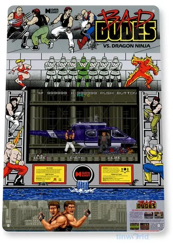 Bad Dudes Arcade-Schild, klassisches Arcade-Spiel-Schild, Blechschild für Spielzimmer C250