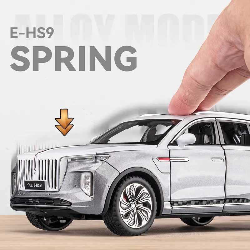 1:24 HongQi EHS9 SUV Alloy Model Car Toy Diecasts Metal Casting Pull Back Sound and Light Car Toys For Children Vehicle