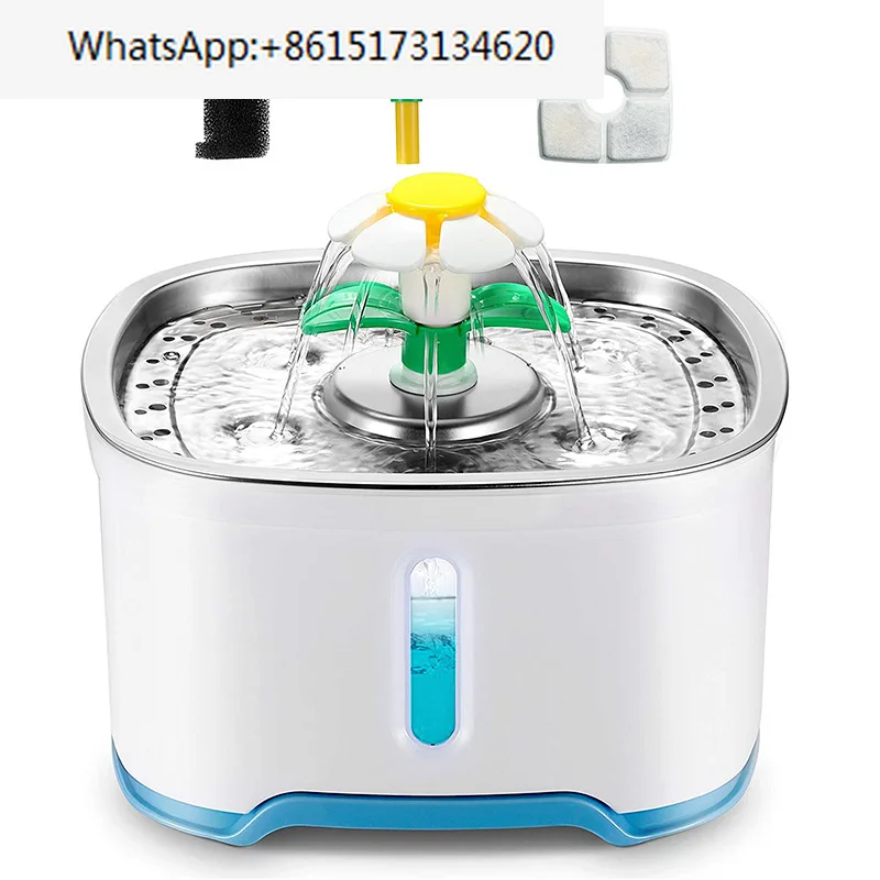 

Pet water dispenser elliptical square double nozzle intelligent cat and dog water feeder fountain circulating LED light.