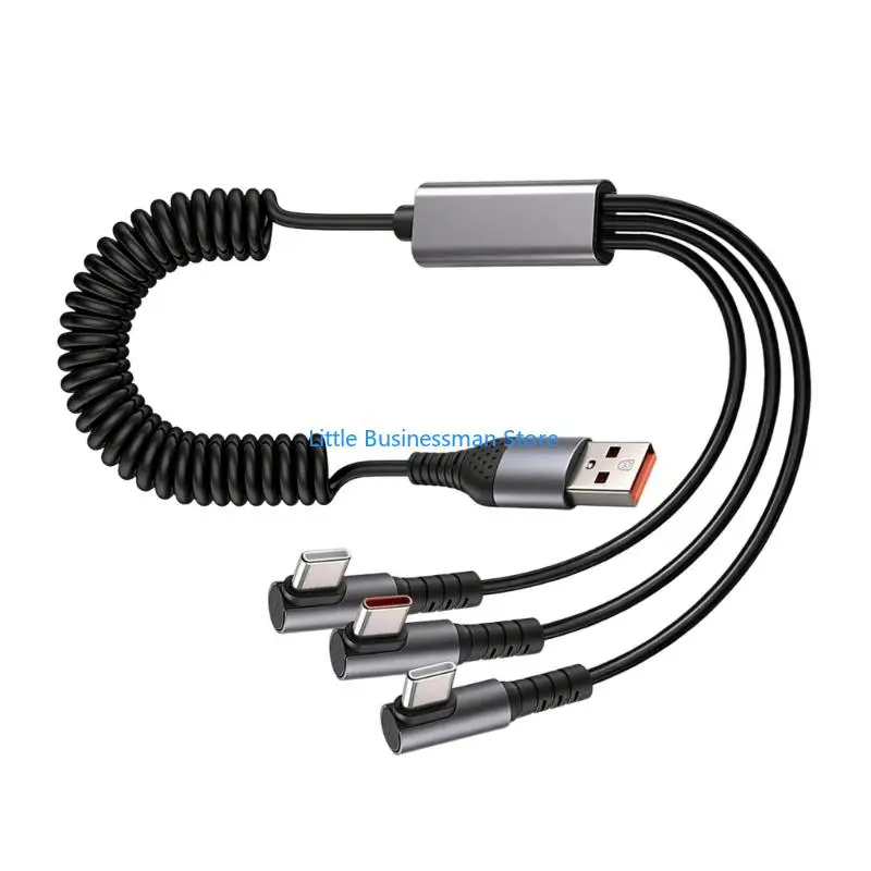 Triple Charging Port USB C Cord 66W Flexible Coiled Cable for Smartphones Tablets Portable Electronics M76A