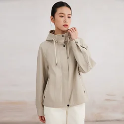 K3115W Women's Luxury Linen Spring Coat Long Sleeved Hooded Outerwear Elegant Casual Ladies' Clothing