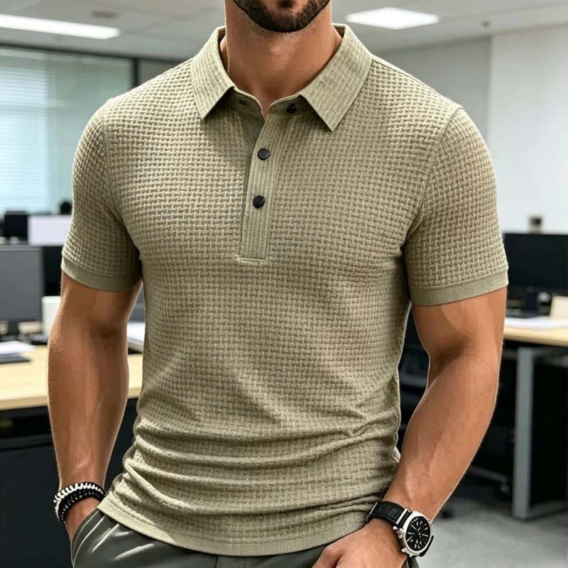 High End Business Work Polos Men's Short Sleeve Bone Flower Solid Color POLO Shirts Breathable Summer Office Workwear T Shirts