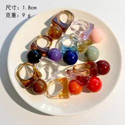 Fashion Personality Design Resin Ball Shape Square Rings For Women Temperament Geometric Thick Chunky Finger Ring Jewelry Party