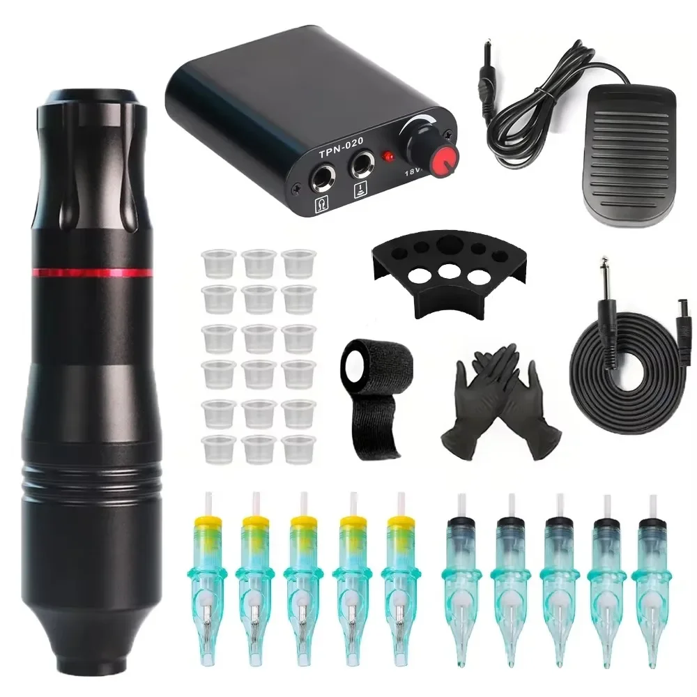 

Wireless Tattoo Machine Complete Kit Rotary Tattoo Machine Pen DC Jack Adjustable LED Tattoo Power Supply Permanent Makeup Set