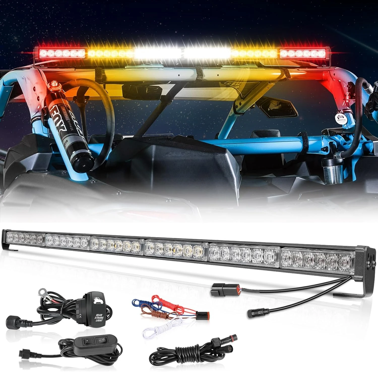 

Для Can-Am Maverick X3 Max R 2017-2025 UTV: 37-дюймовая задняя светодиодная балка-фонарь (стоп-сигнал, задний ход, ходовые огни, стробоскоп) RYWWYR для бездорожья 4WD