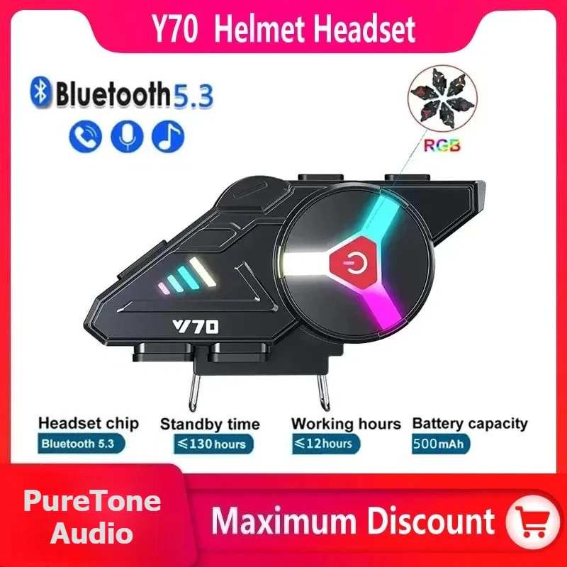 Y70 V5.3 RGB Colorful Lights Motorcycle Bluetooth Helmet Headset Earphone IPX6 Waterproof Support Connecting 2 Phones Same Time