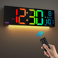 LED Digital Wall Clock With Remote Control 16 Inch Alarm Automatic Brightness Date Automatic Temperature Night Light Mode