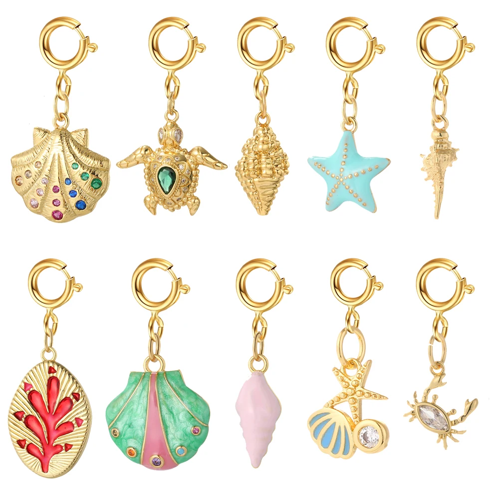 Cute Spring Buckle Shell Starfish CZ Charms for Jewelry Making Production Supplies Diy Bracelet Necklace Key Chain Accessories