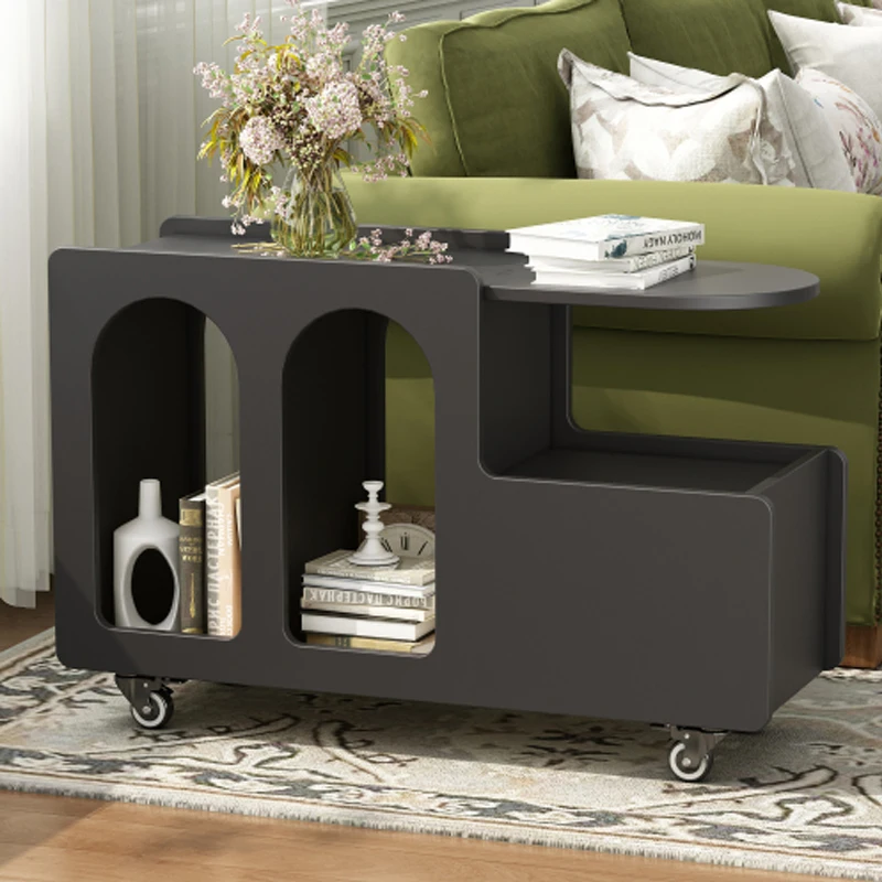 

ON-TREND Mobile End Table with lockable wheels, Cream Style Side Table with Storage Drawer, 11.8inch Narrow Nightstand, Black