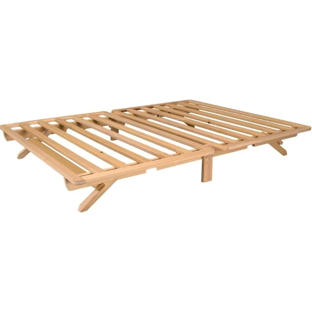 Unfinished Wood Bed Frame - Foldable Bed Queen - Natural, Minimalist Bed - Easy Assembly, No Box Spring Needed